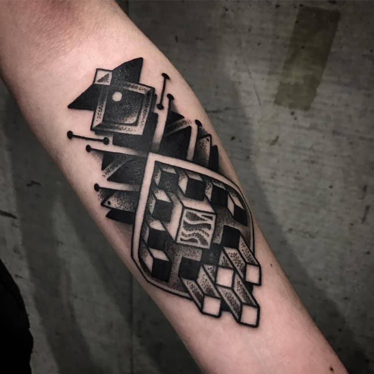 tatouage géométrique strasbourg, tatouage graphique strasbourg, tatouage dotwork strasbourg